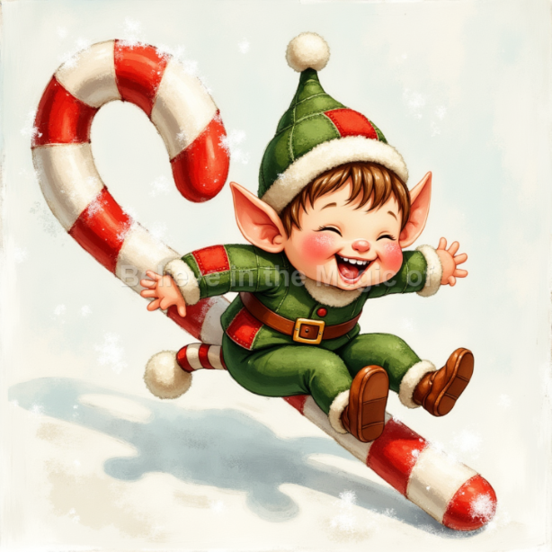 Funny Christmas Elf Sliding Down Candy Canes • 10 High Quality JPG Images • Cute Holiday Elf Clipart
